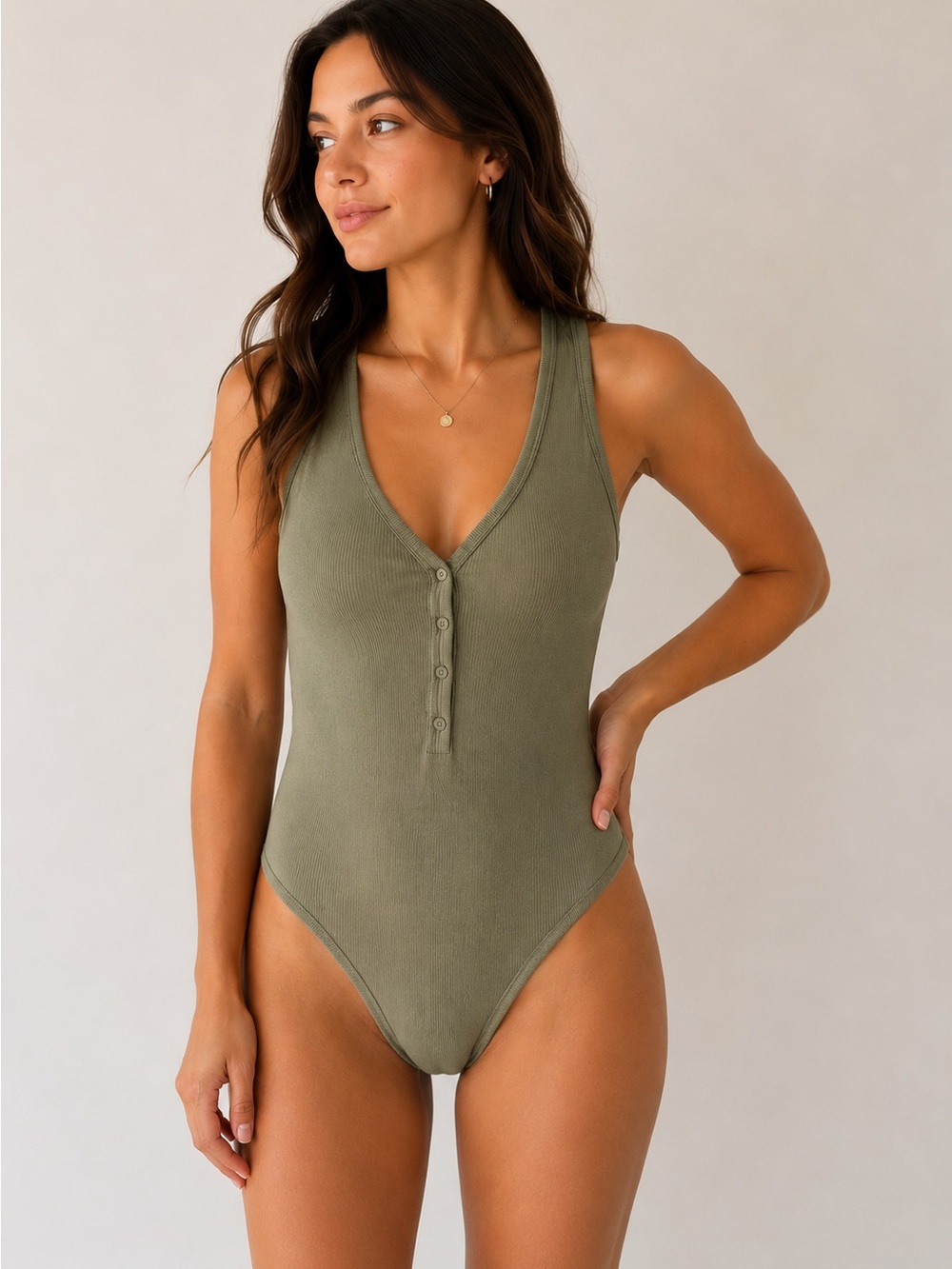 Abercrombie Ribbed Henley Bodysuit | Size Medium